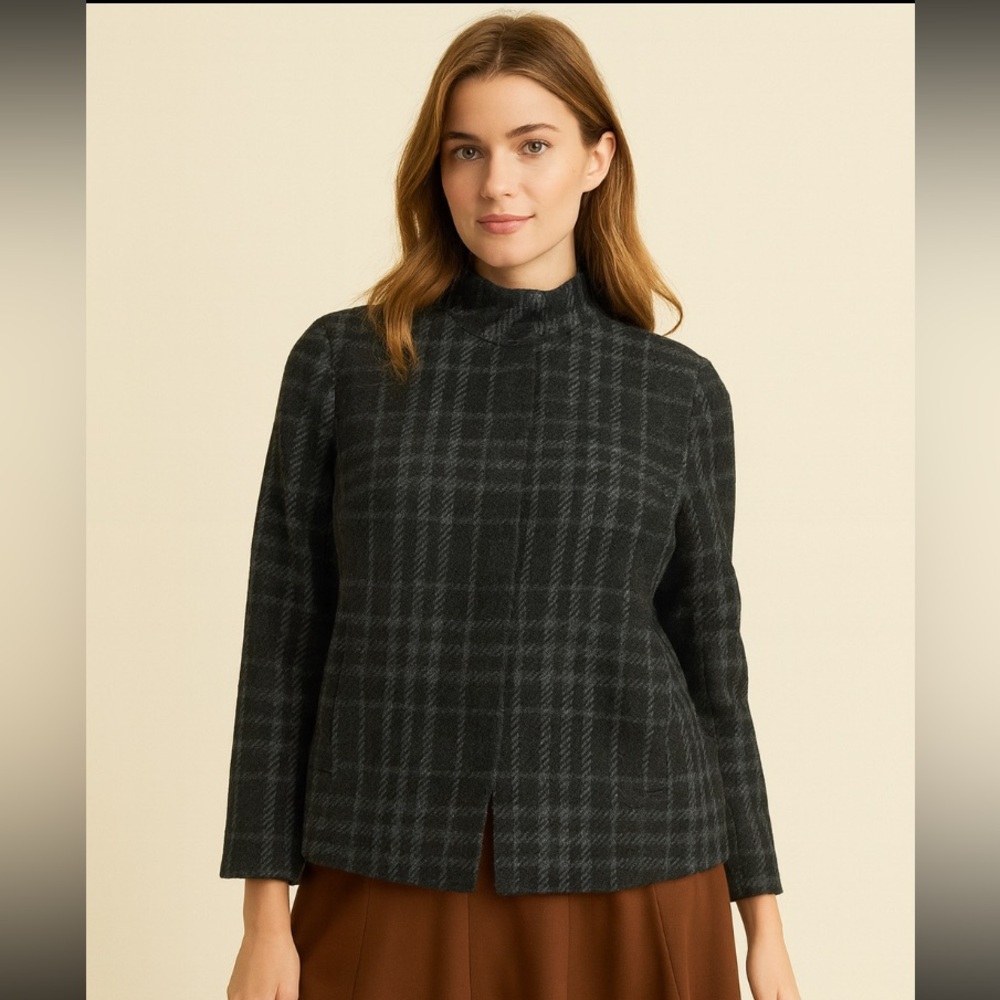 Talbots Charcoal & Blue Plaid Wool
Blend Coat Jacket Women’s Size 22W